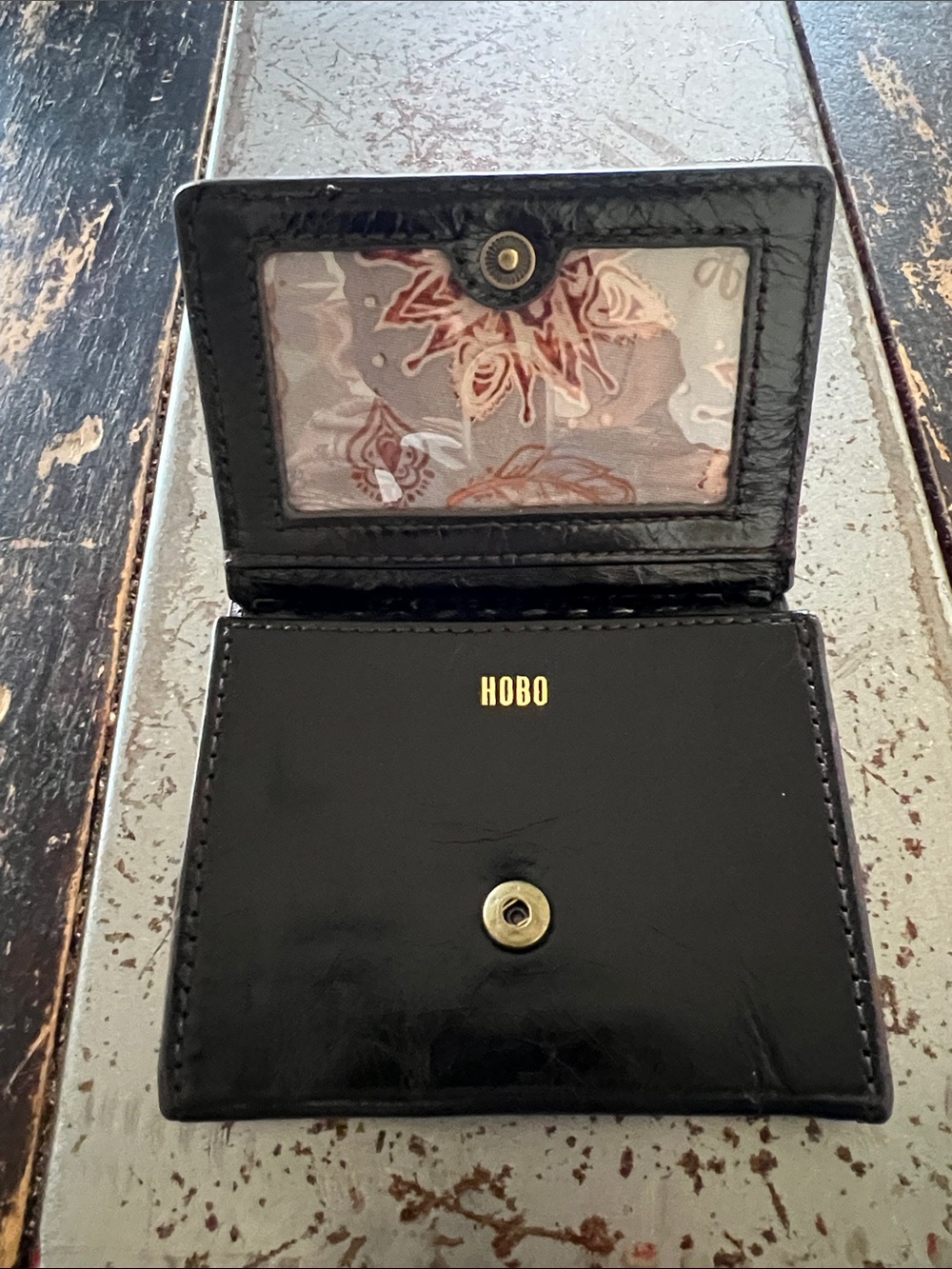 HOBO Black Leather ID Card Holder with Gold Logo